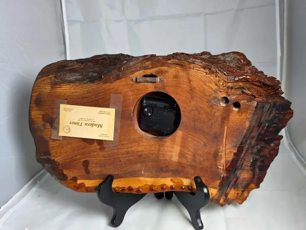 Modern Times Handmade Live Edge Wood Slab Clock with Roman Numerals